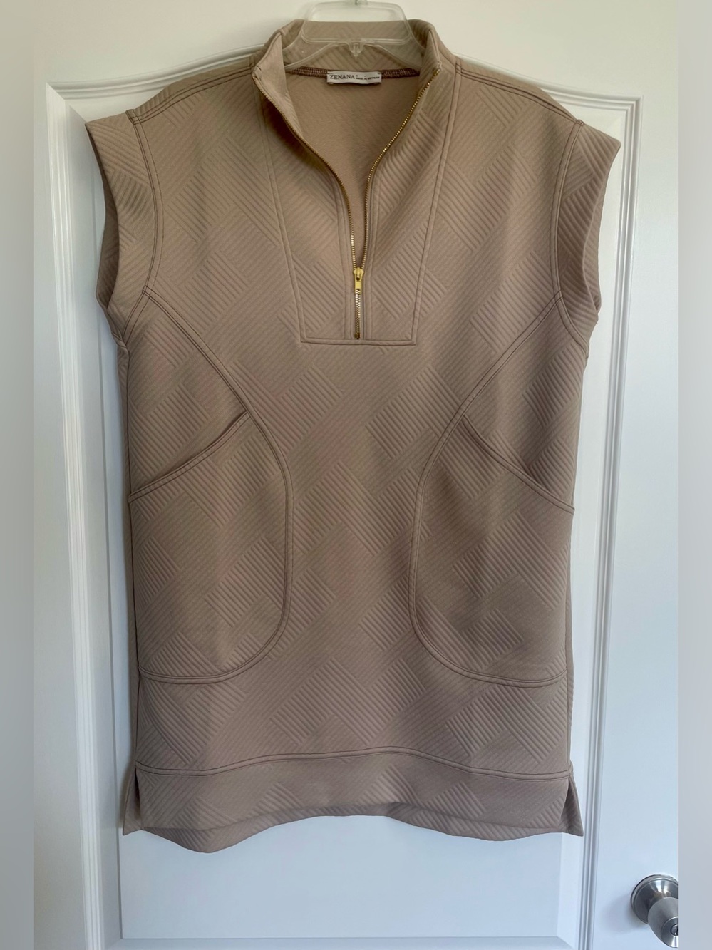 Zenana Outfitters Quilted Sleeveless Tunic Vest in Taupe